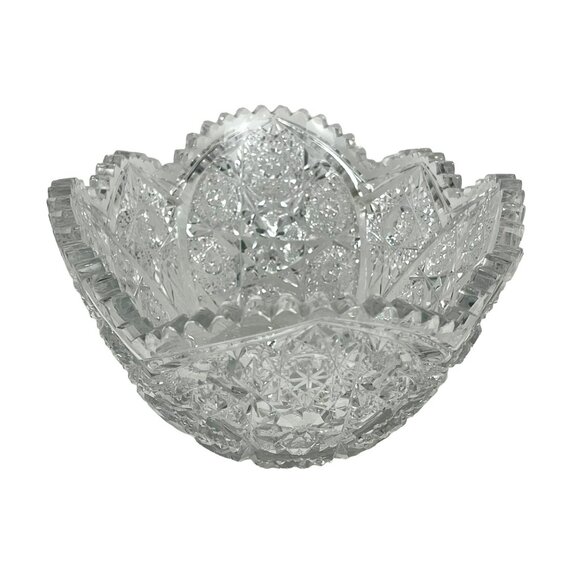 American Brilliant Cut Glass 11" Oblong Deep Cut Crystal Bowl Sawtooth Rim - Picture 4 of 9